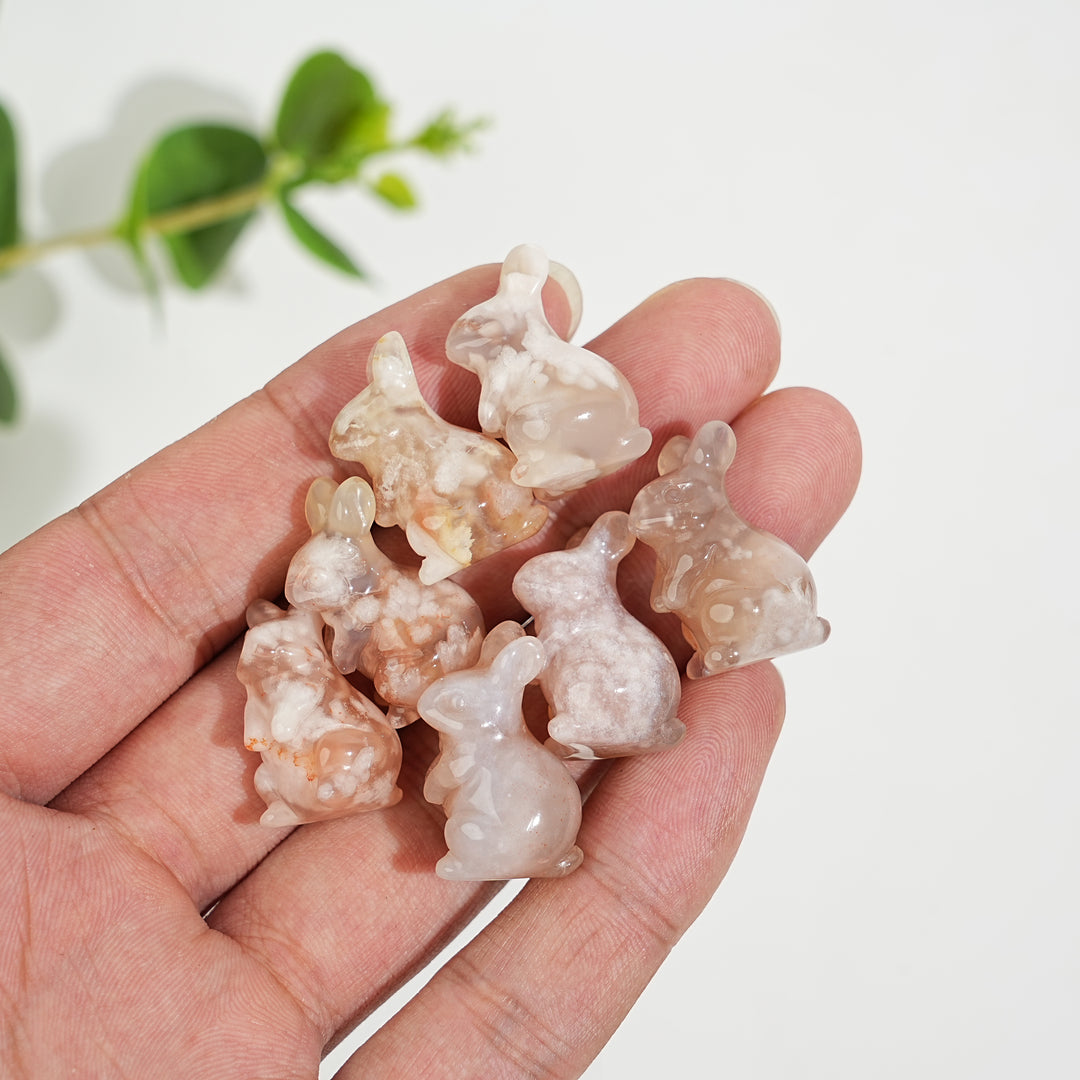 Natural Crystal Carving Mini Flower Agate Rabbit