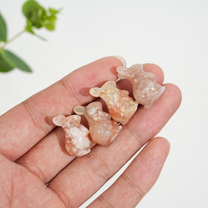 Natural Crystal Carving Mini Flower Agate Rabbit