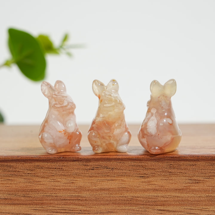 Natural Crystal Carving Mini Flower Agate Rabbit
