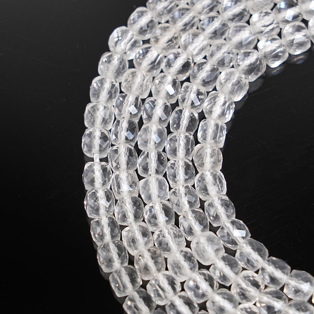 Natural Crystal Faceted Cube Dice Square Bead Strand