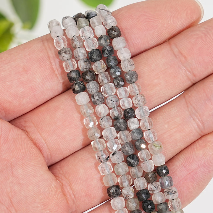 Natural Crystal Faceted Cube Dice Square Bead Strand