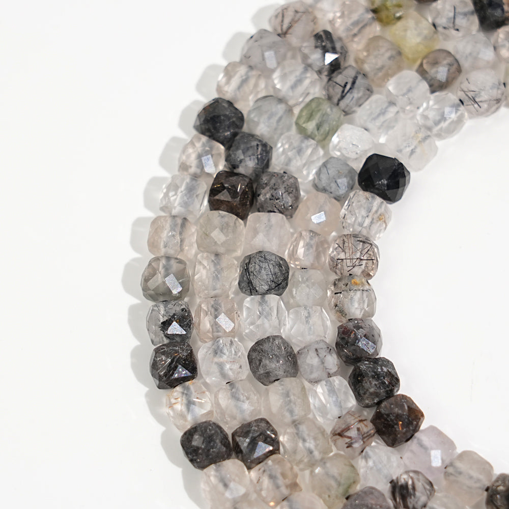 Natural Crystal Faceted Cube Dice Square Bead Strand