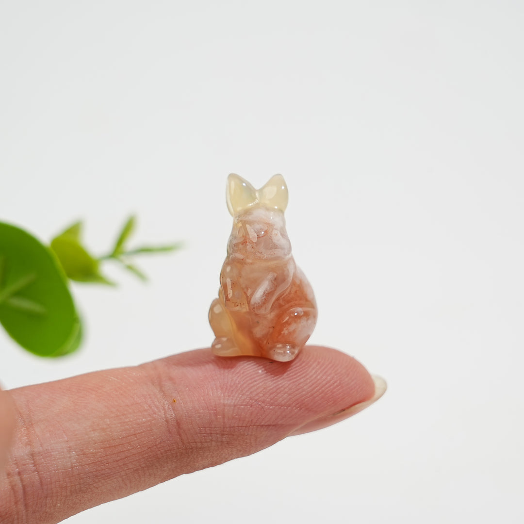 Natural Crystal Carving Mini Flower Agate Rabbit