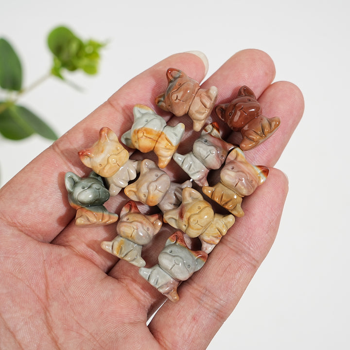 Natural Crystal Lovely Alashan Agate French Bulldog Carving