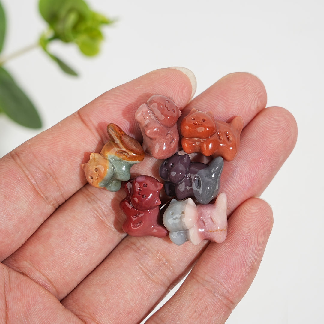 Natural Crystal Mini Alashan Agate Playful Cat Carving