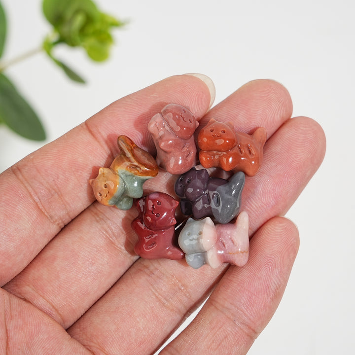 Natural Crystal Mini Alashan Agate Playful Cat Carving