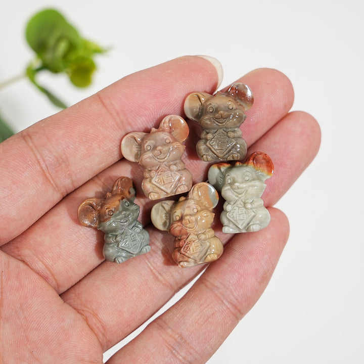 Natural Crystal Alashan Agate Mouse Carving