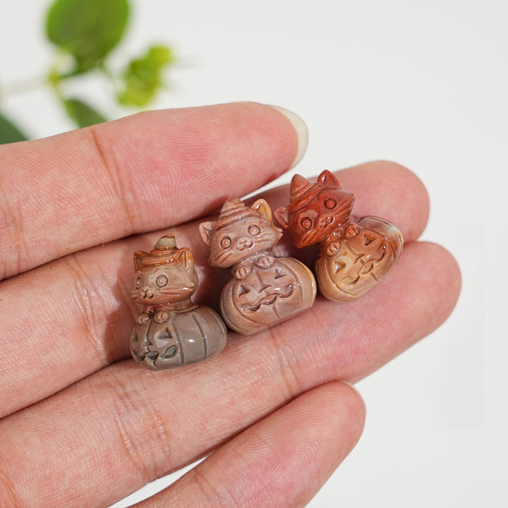 Natural Crystal Carving Alashan Agate Pumpkin Cat