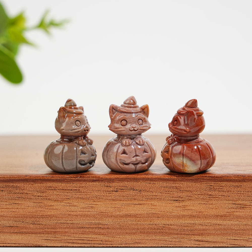 Natural Crystal Carving Alashan Agate Pumpkin Cat