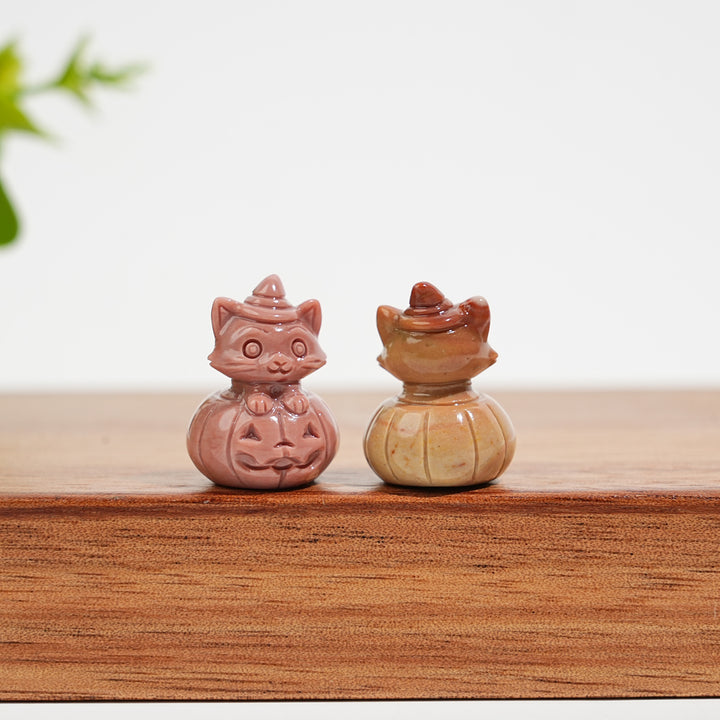 Natural Crystal Carving Alashan Agate Pumpkin Cat