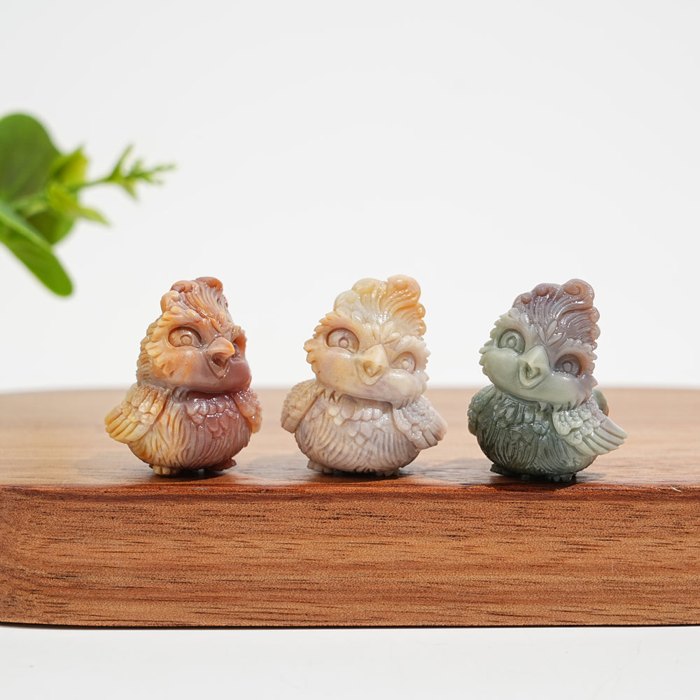 Natural Crystal Carving Alashan Agate Chubby Smiling Phoenix