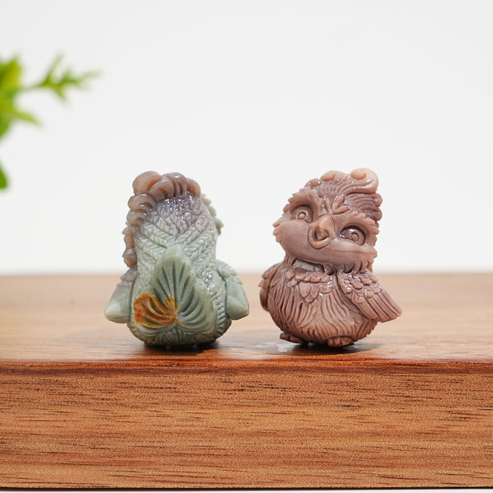 Natural Crystal Carving Alashan Agate Chubby Smiling Phoenix