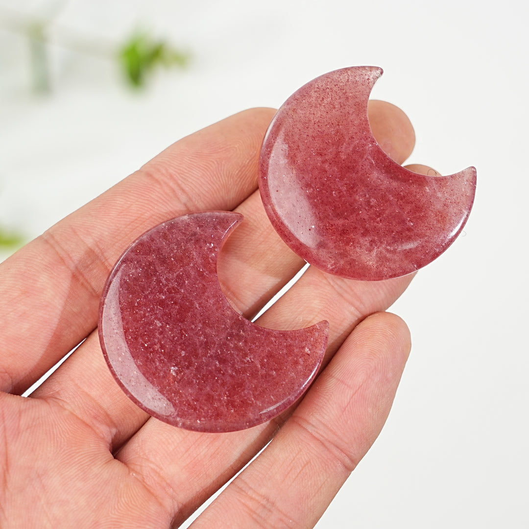 Natural Crystal Strawberry Quartz Moon
