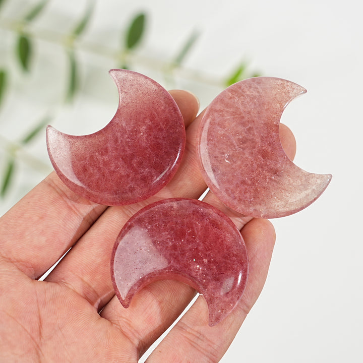 Natural Crystal Strawberry Quartz Moon