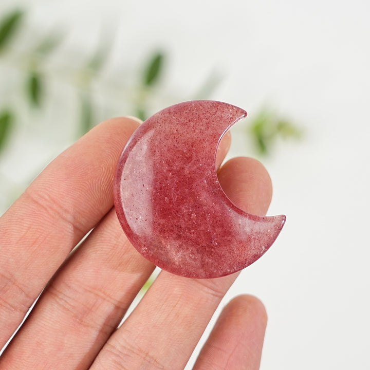Natural Crystal Strawberry Quartz Moon
