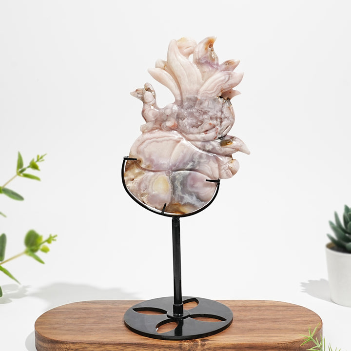 Unique,Natural Pink Amethyst Nine-Tailed Fox Carving