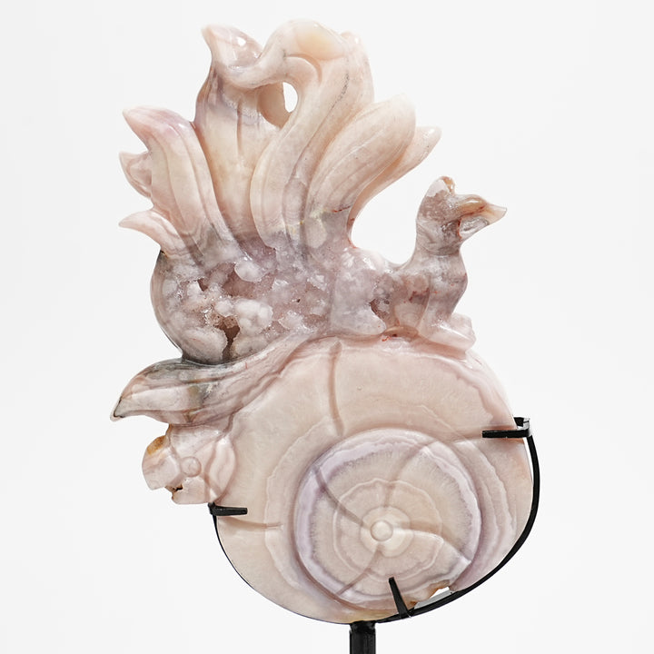Unique,Natural Pink Amethyst Nine-Tailed Fox Carving