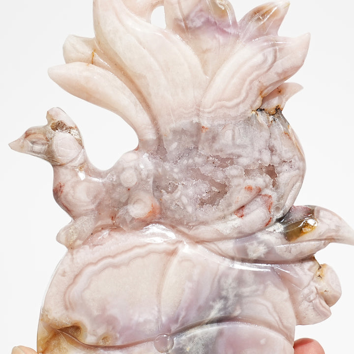Unique,Natural Pink Amethyst Nine-Tailed Fox Carving