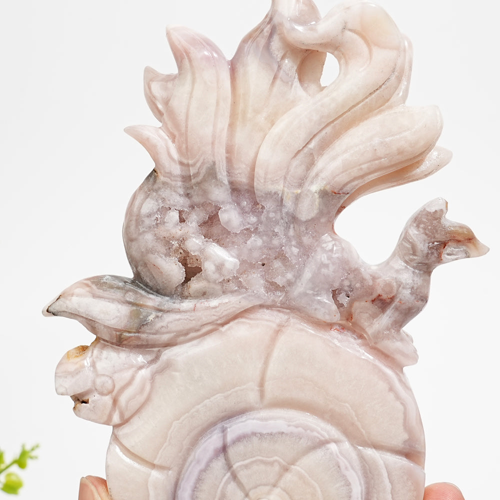 Unique,Natural Pink Amethyst Nine-Tailed Fox Carving