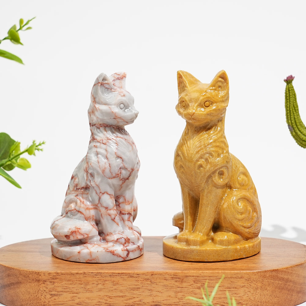 Natural Crystal Ornate Carved Cat Carving
