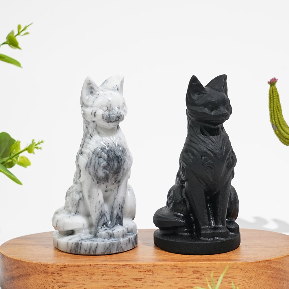 Natural Crystal Ornate Carved Cat Carving