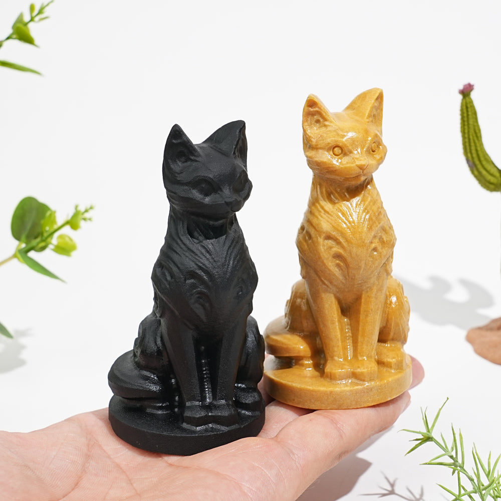 Natural Crystal Ornate Carved Cat Carving