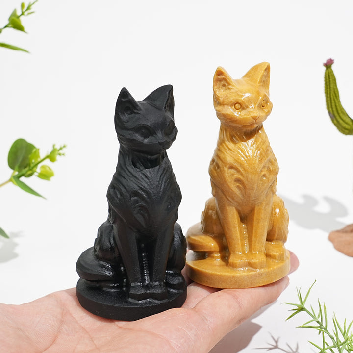 Natural Crystal Ornate Carved Cat Carving