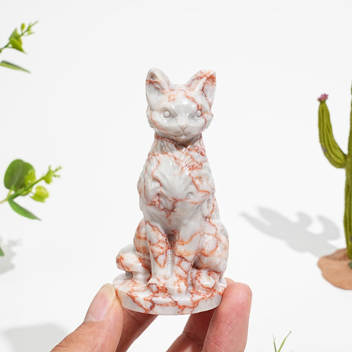 Natural Crystal Ornate Carved Cat Carving