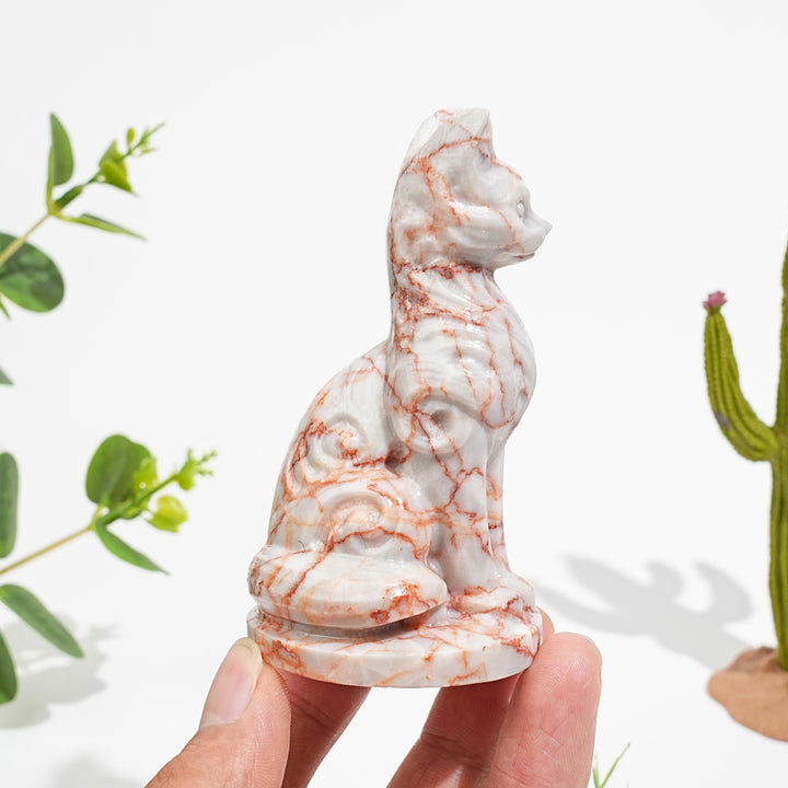 Natural Crystal Ornate Carved Cat Carving