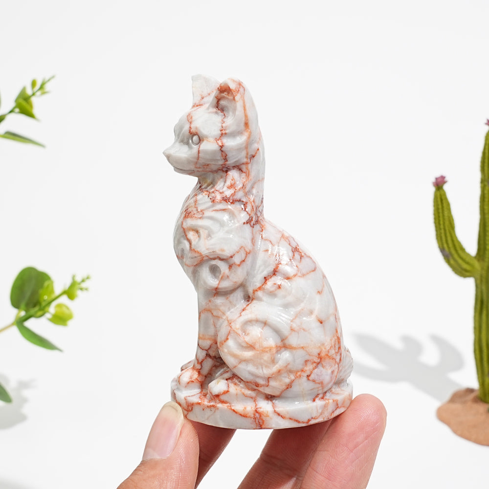 Natural Crystal Ornate Carved Cat Carving