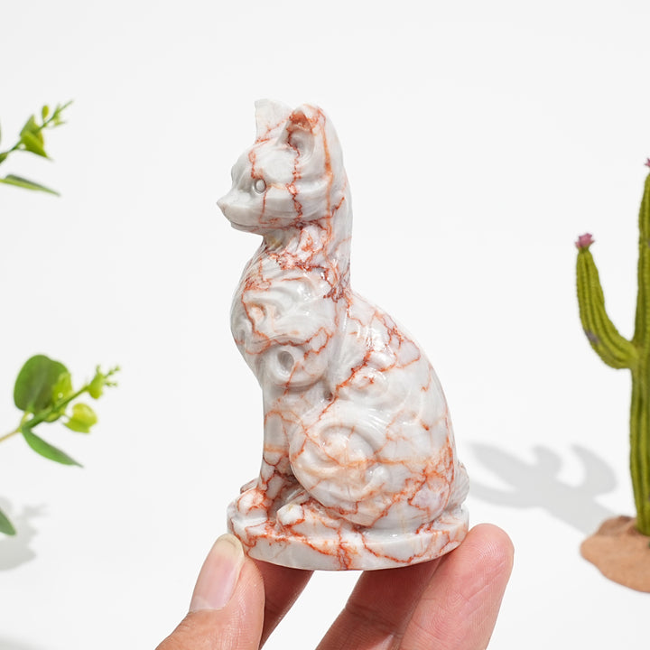 Natural Crystal Ornate Carved Cat Carving
