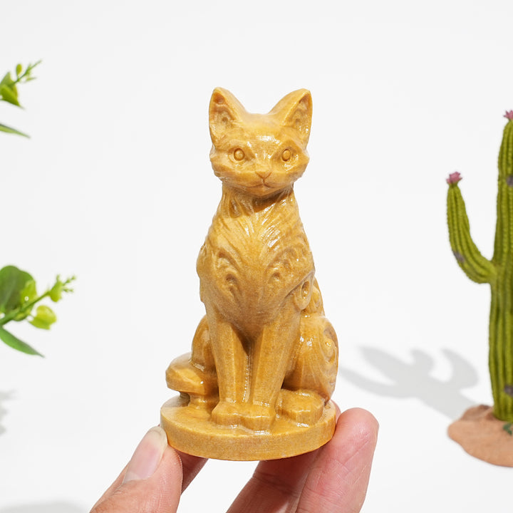 Natural Crystal Ornate Carved Cat Carving