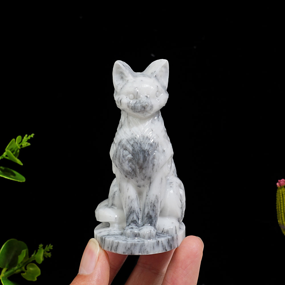 Natural Crystal Ornate Carved Cat Carving