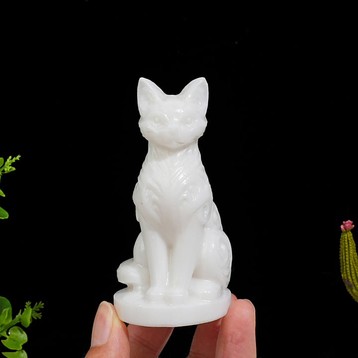 Natural Crystal Ornate Carved Cat Carving