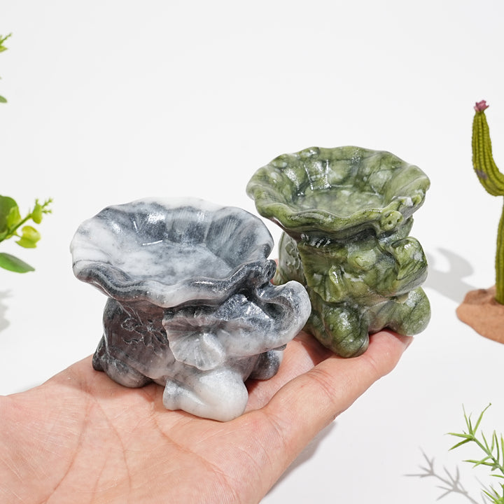 Natural Crystal Cute Lotus Leaf Elephant Carving