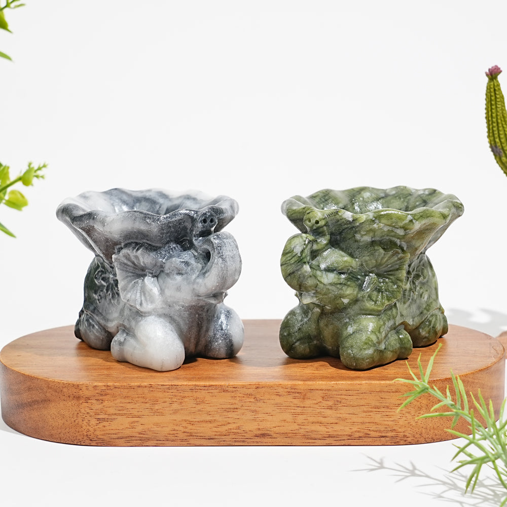 Natural Crystal Cute Lotus Leaf Elephant Carving