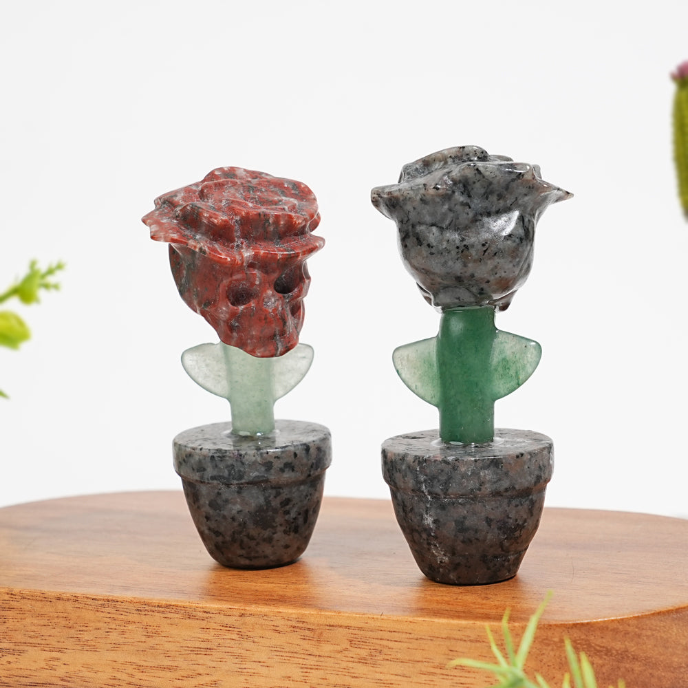Natural Crystal Skull Rose Potted Carving