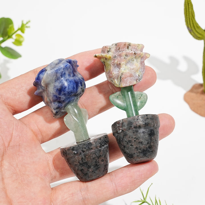 Natural Crystal Skull Rose Potted Carving