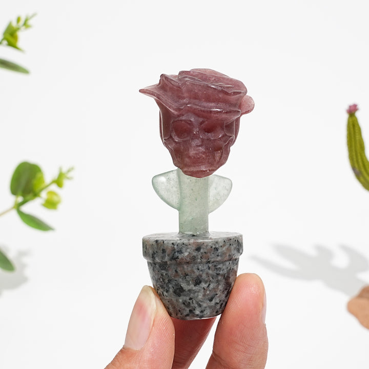 Natural Crystal Skull Rose Potted Carving