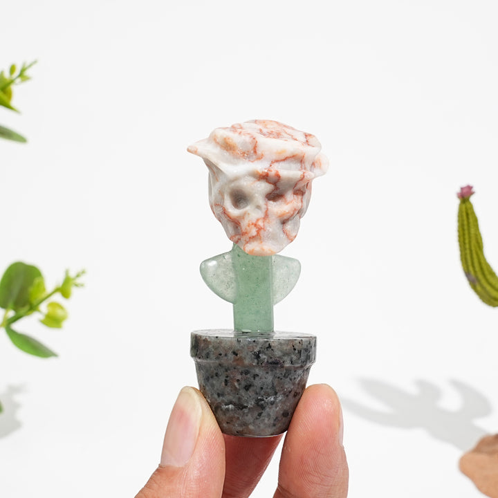 Natural Crystal Skull Rose Potted Carving