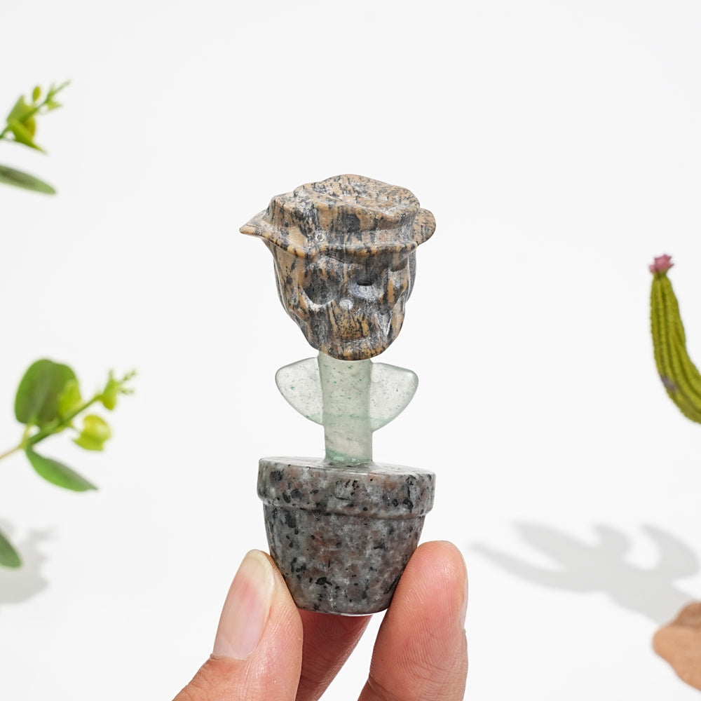 Natural Crystal Skull Rose Potted Carving