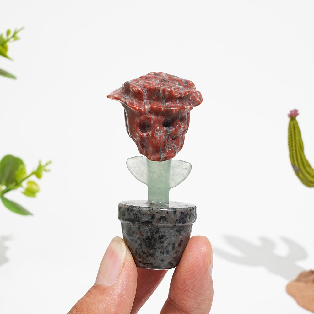 Natural Crystal Skull Rose Potted Carving