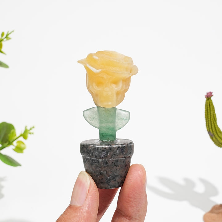 Natural Crystal Skull Rose Potted Carving