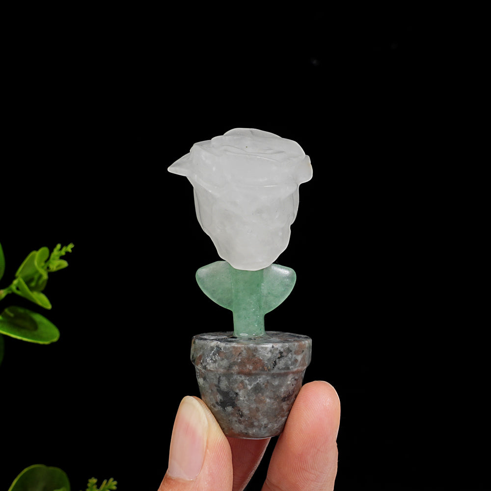 Natural Crystal Skull Rose Potted Carving