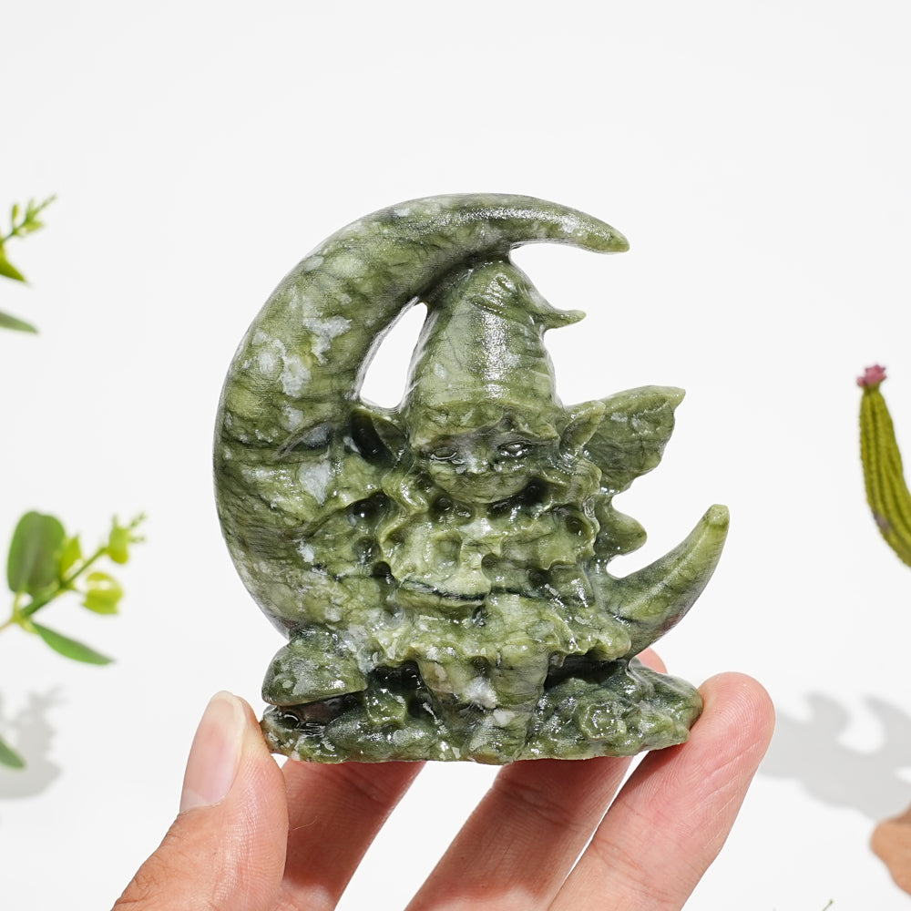 Natural Whimsical Moon Fairy Crystal Carving
