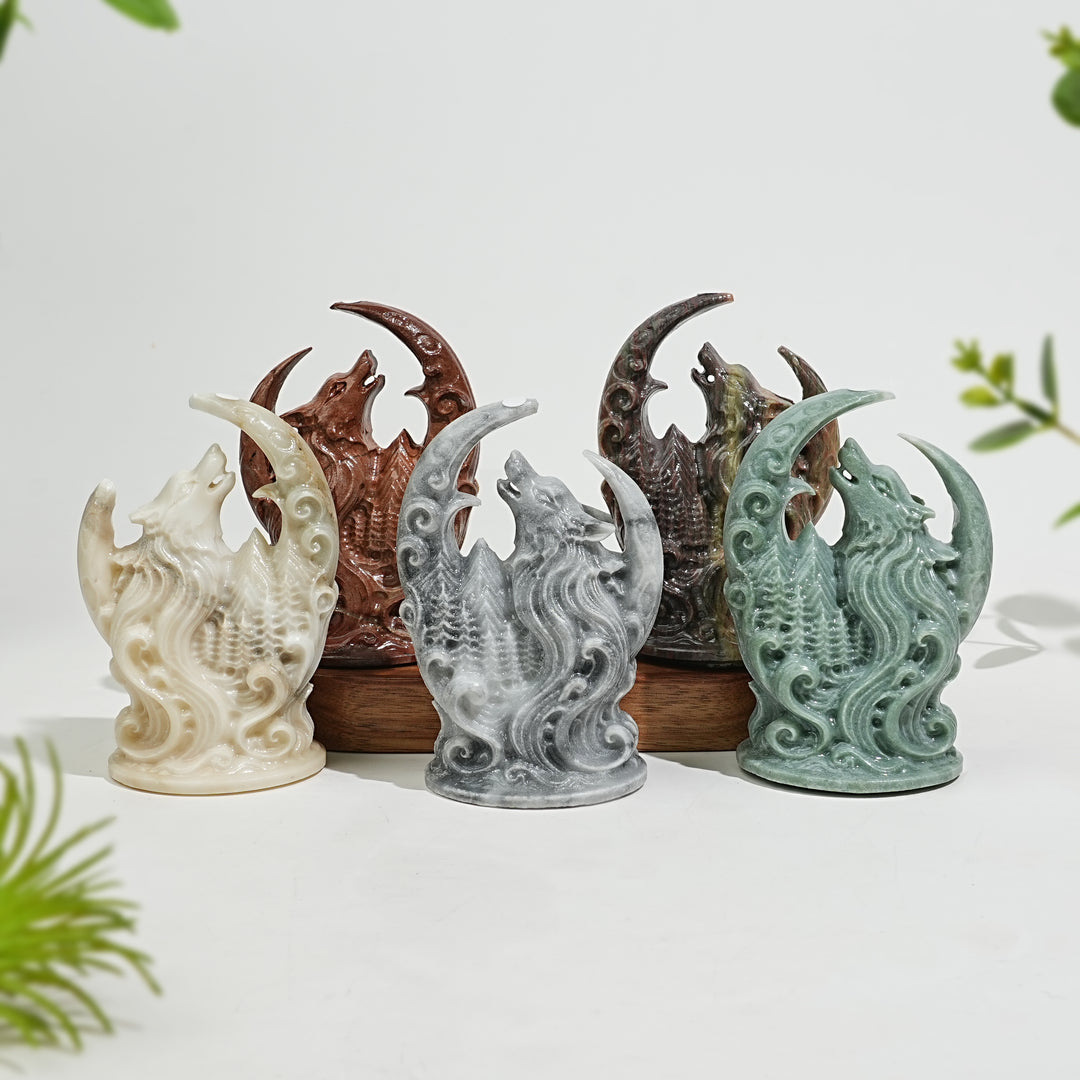 A Slightly Imperfect Natural Crystal Carving Forest Moon Wolf