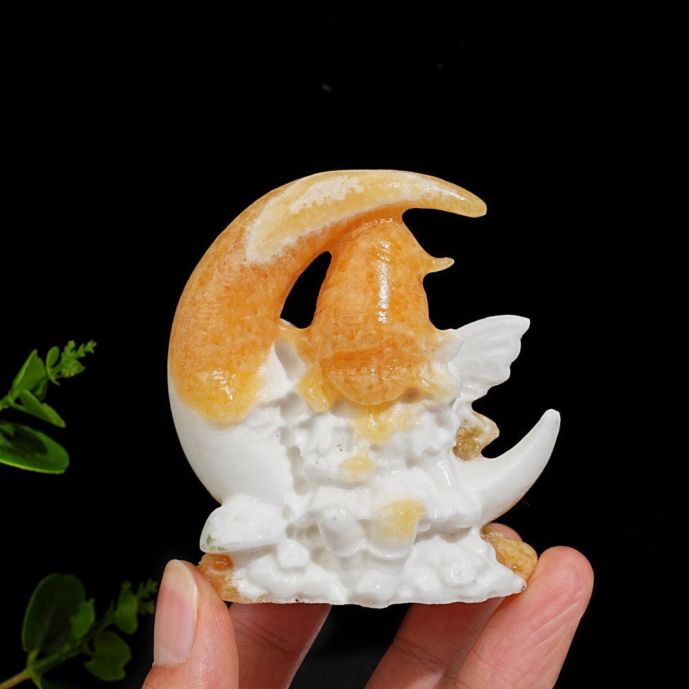 Natural Whimsical Moon Fairy Crystal Carving