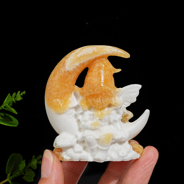 Natural Whimsical Moon Fairy Crystal Carving