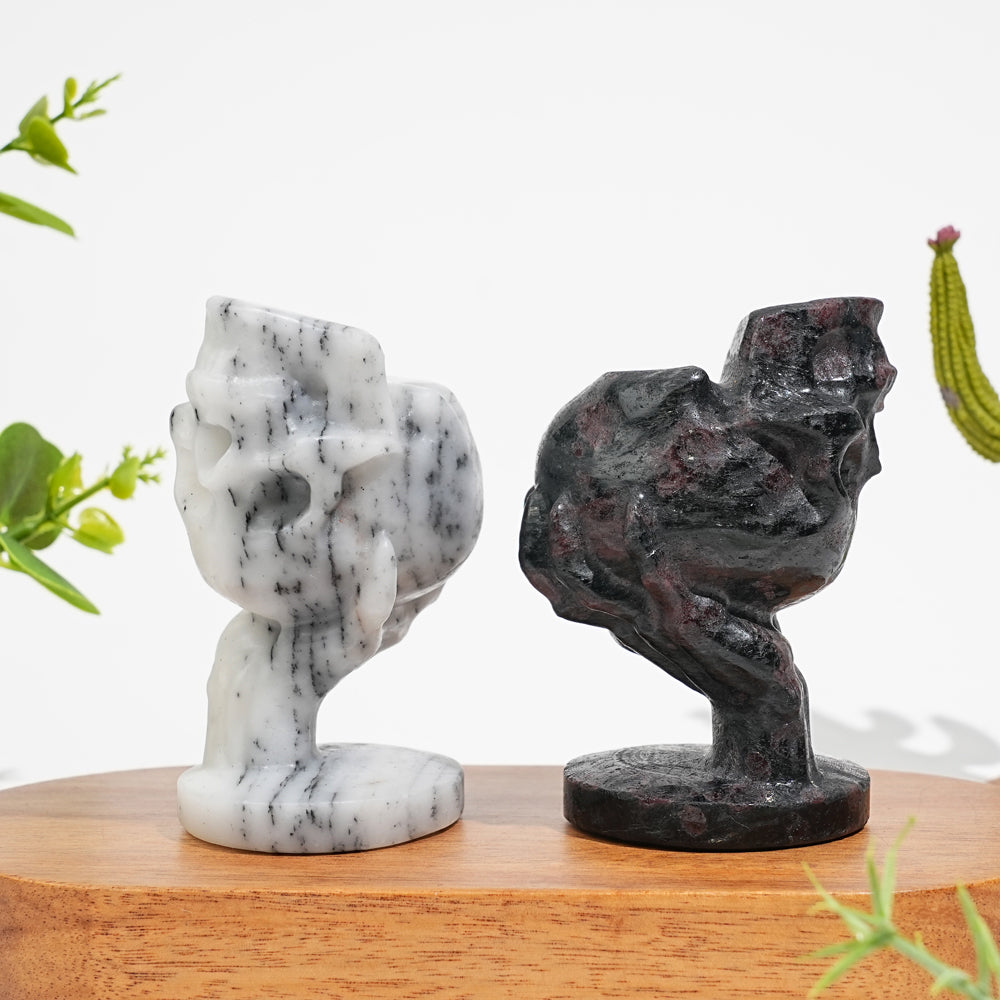 Natural Crystal Hand Holding Upside-Down Skull Carving