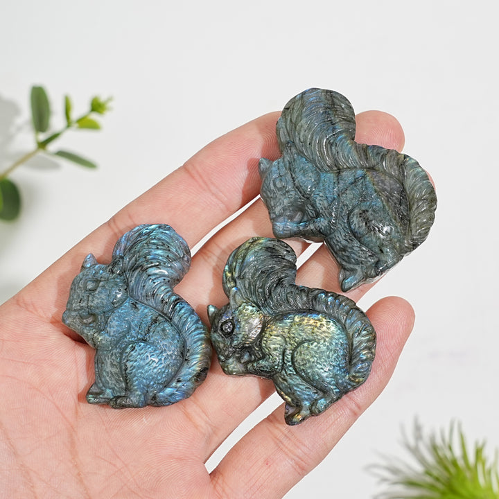 A Slightly Imperfect Natural Crystal Carving Labradorite Squirrel